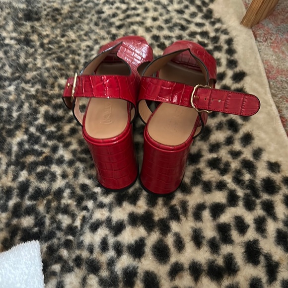 Red Platform Slingback Sandals with Block Heel - Picture 2 of 4